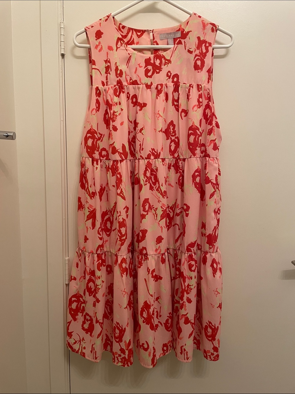 Chelsea28 Pink Midi Dress with Red Floral Print